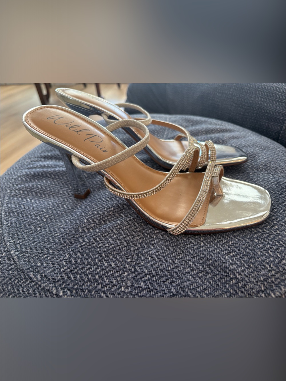 Silver Metallic Rhinestone Strappy High Heel Sandals